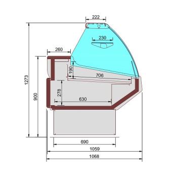 CMN11-S3 (25) Monaco Verkaufstheke mit stiller Kühlung, mit Stauraum, gewölbtes Glas - WEISSE Front